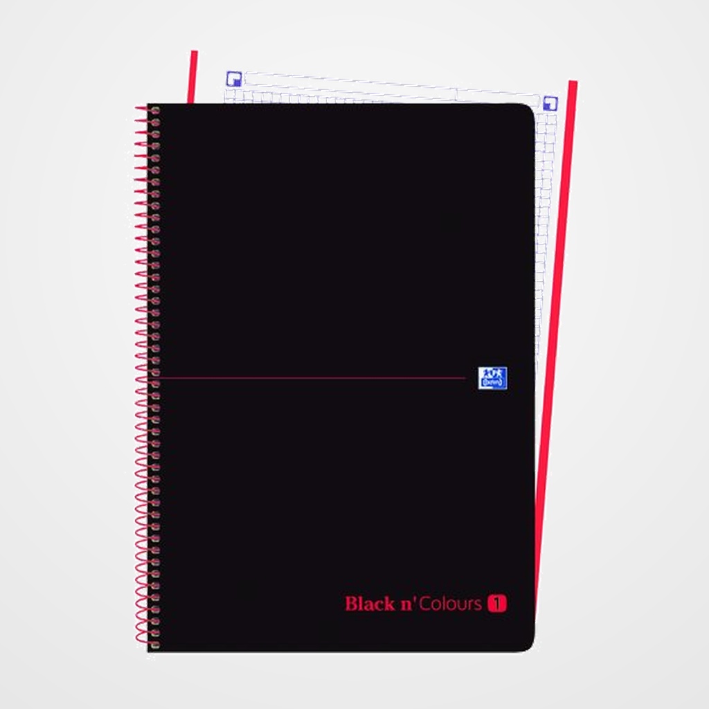 [10001405] BLOC OXFORD BLACK N´COLORS EU.BOOK 1 micro.tapa PP A4+ 80h CUADRIC. 5x5 90g NEGRO/ROJO