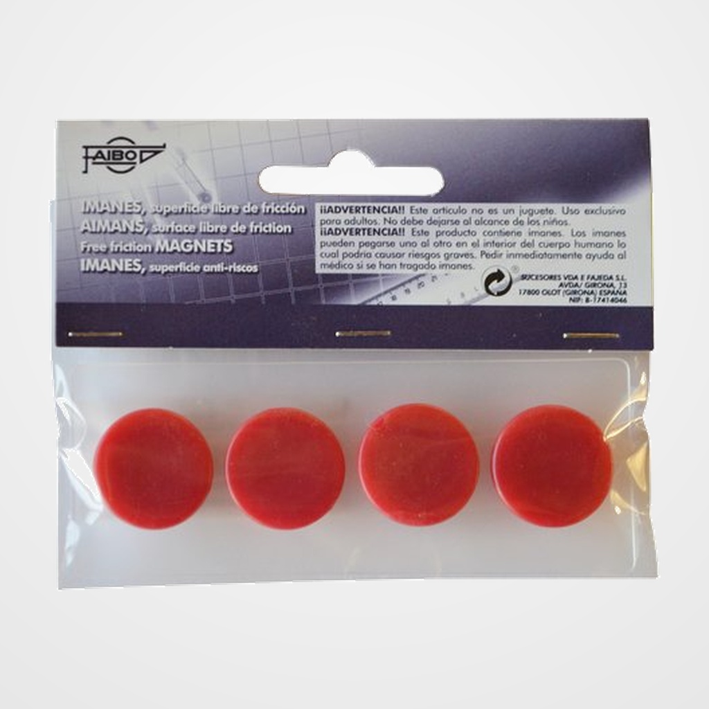 IMANES REDONDOS FAIBO 20 mm ROJO BOLSA de 4