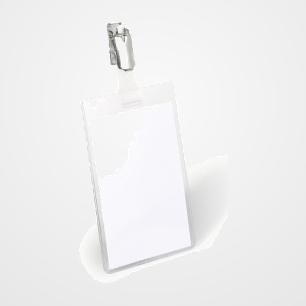 FUNDA DISTINTIVO DURABLE 8002 con PINZA 90x60mm TRANSPARENTE PAQUETE de 25
