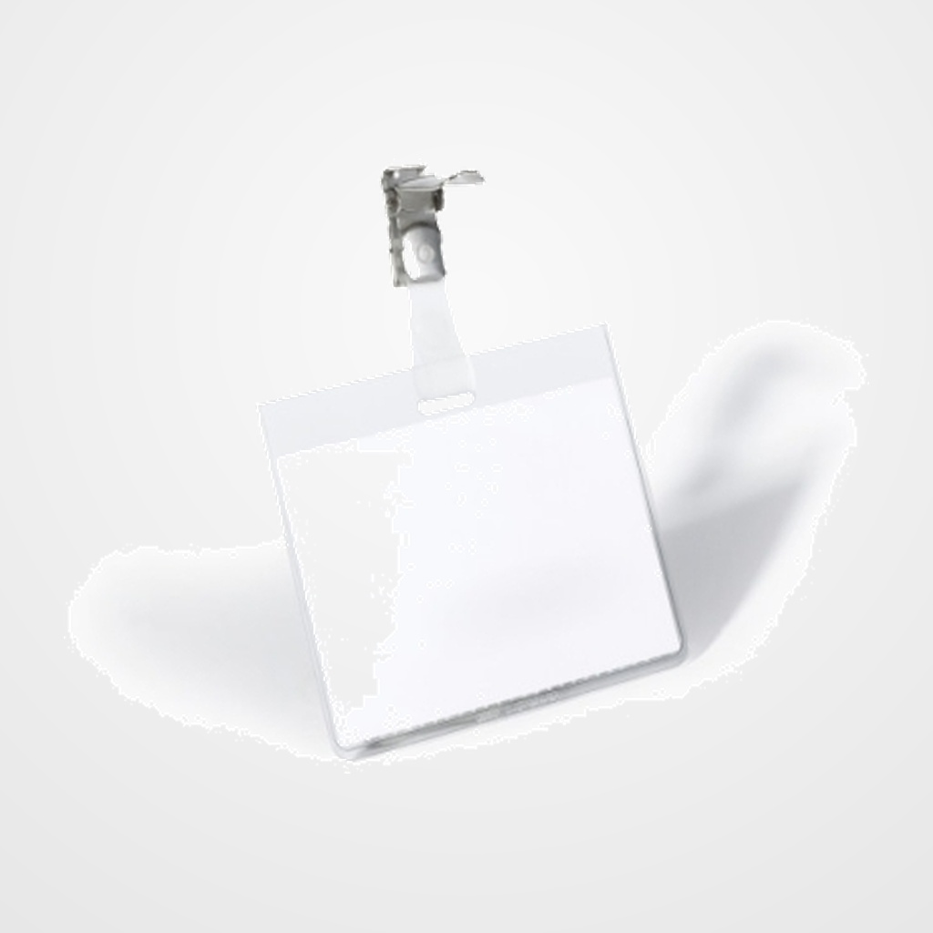 FUNDA DISTINTIVO DURABLE 8003 con PINZA 60x90mm TRANSPARENTE PAQUETE de 25