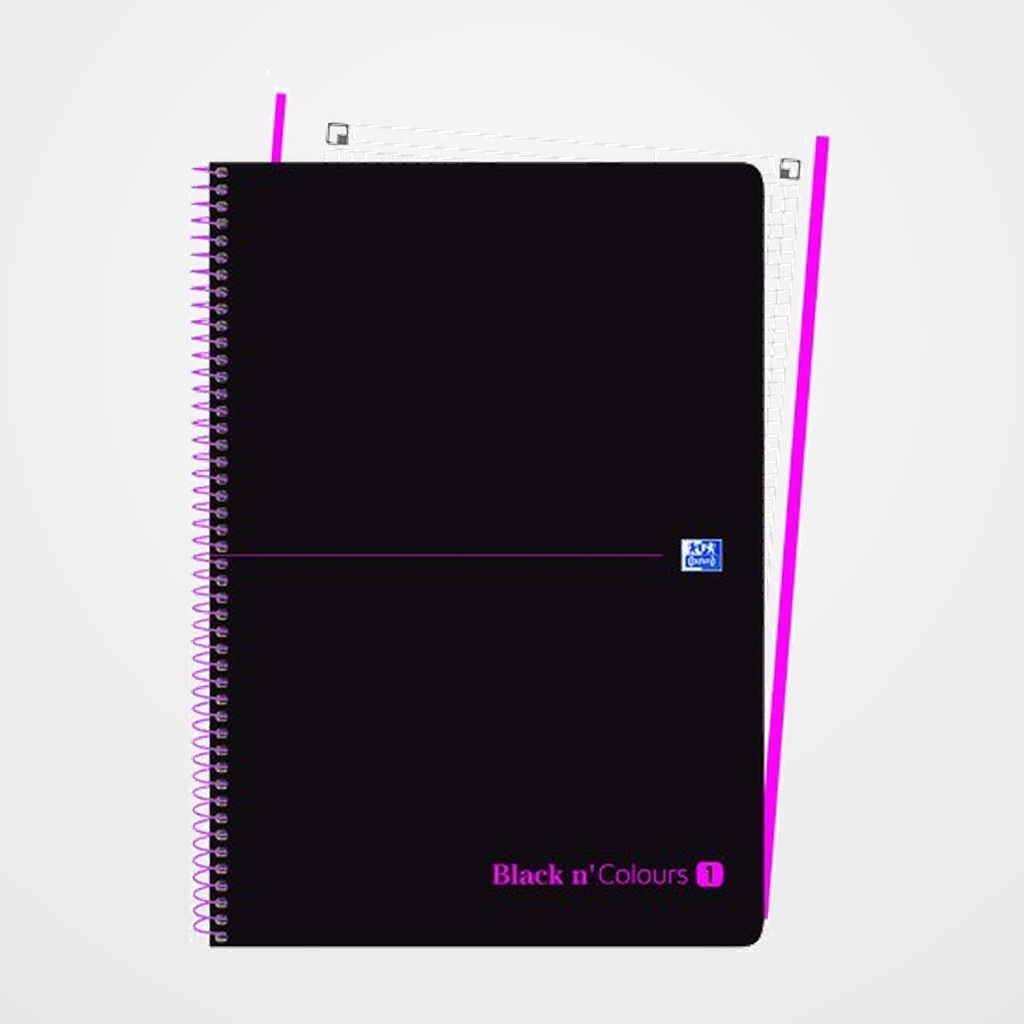 BLOC OXFORD BLACK N´COLORS EU.BOOK 1 micro.tapa PP A4+ 80h CUADRIC. 5x5 90g NEGRO/ROSA