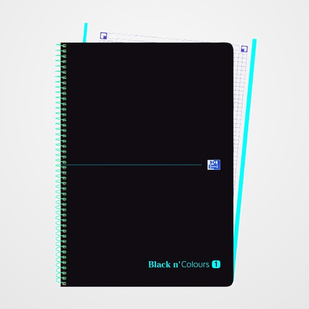 BLOC OXFORD BLACK N´COLORS EU.BOOK 1 micro.tapa PP A4+ 80h CUADRIC. 5x5 90g NEGRO/TURQUESA