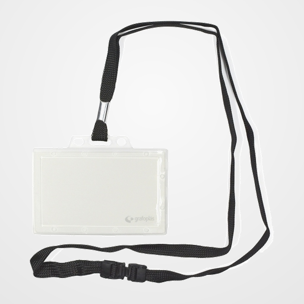 [19801270] FUNDA DISTINTIVO GRAFOPLAS PVC con CORDON NEGRO 60x90mm PAQUETE de 50