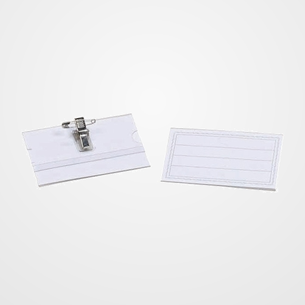 FUNDA DISTINTIVO IBERPLAS APAISADA con PINZA+IMPERDIBLE 54x87mm PAQUETE de 50