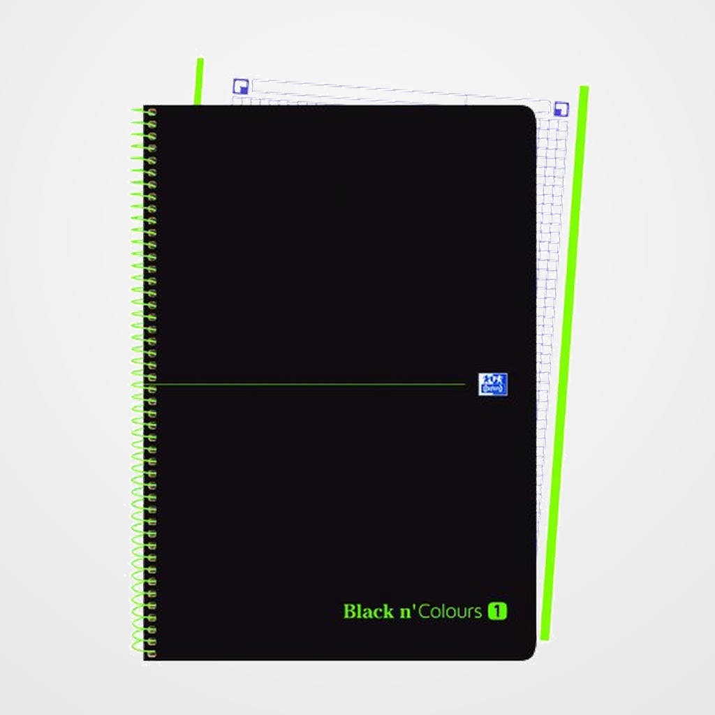BLOC OXFORD BLACK N´COLORS EU.BOOK 1 micro.tapa PP A4+ 80h CUADRIC. 5x5 90g NEGRO/VERDE