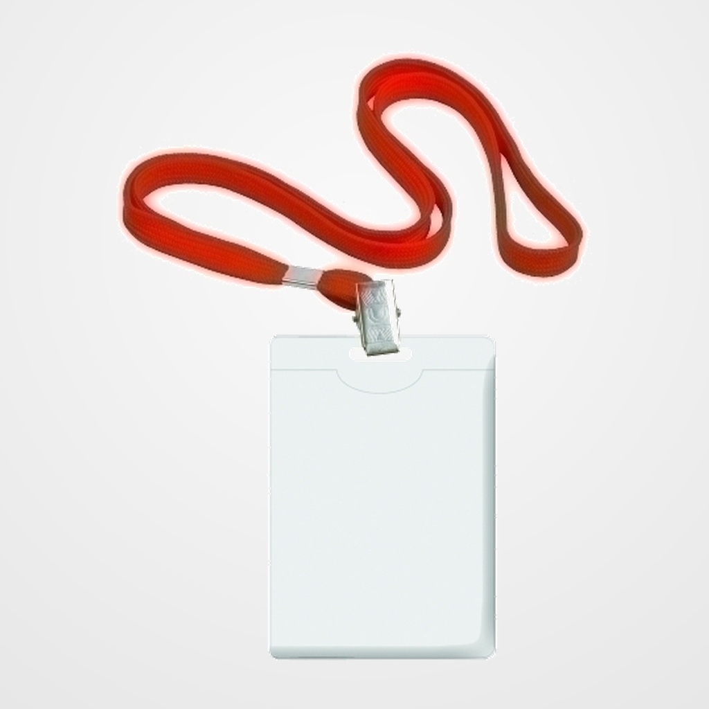 FUNDA DISTINTIVO FOROFIS VERTICAL con CINTA ROJA 90x58mm CAJA DE 50