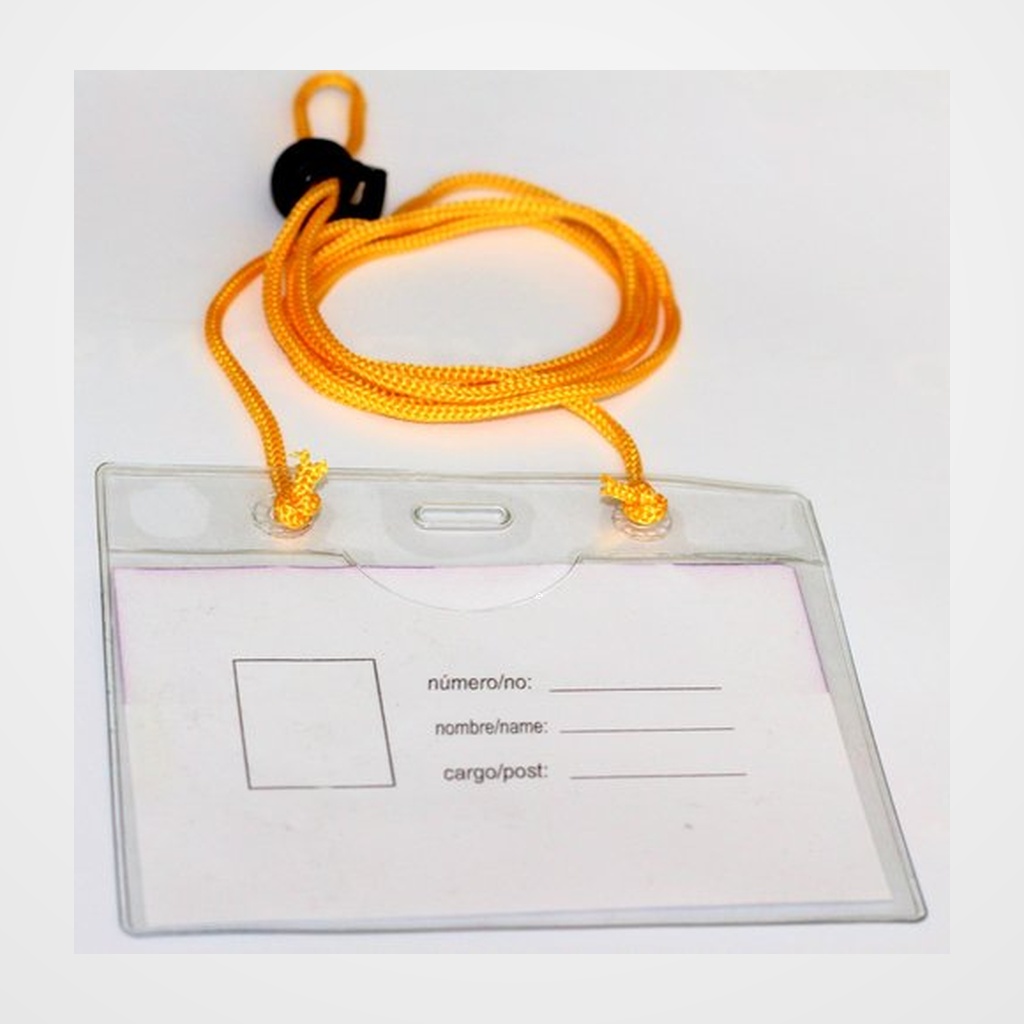 FUNDA DISTINTIVO IBERPLAS PVC 200µ PL.NJ.con CORDON AJUSTABLE 65x105mm PAQUETE de 50