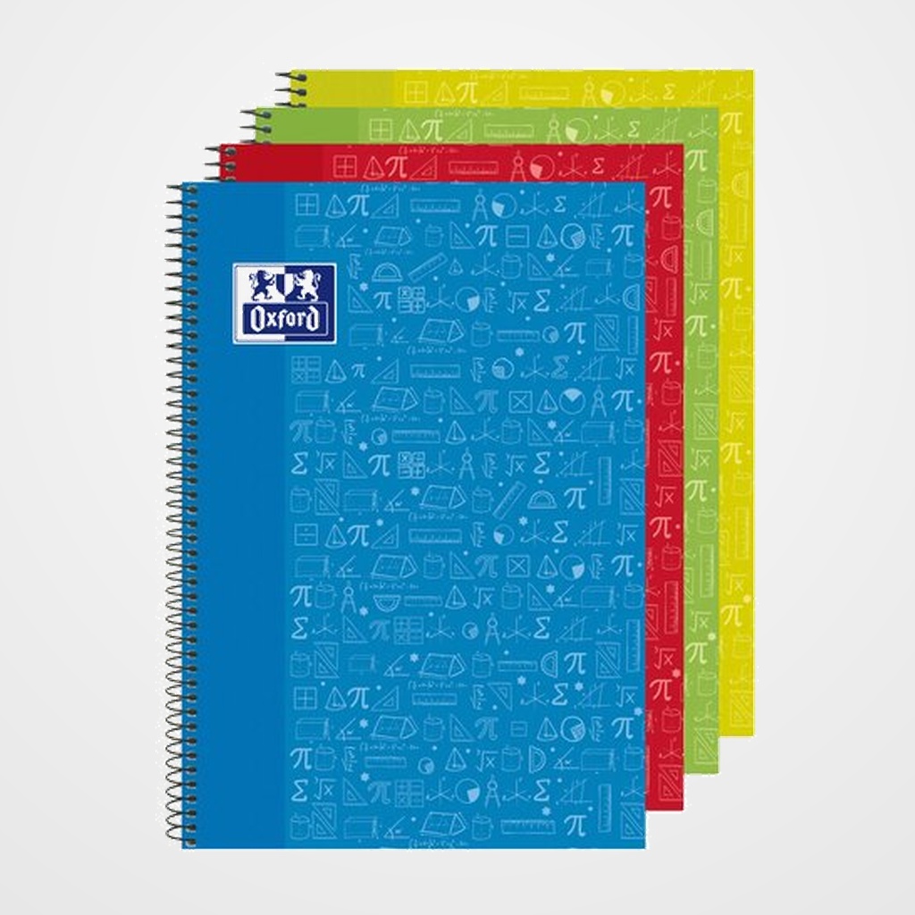 BLOC OXFORD SCHOOL ASIGNATURAS MATEMATICAS tapa EXTRA Fº 80h CUADRIC.4x4 90g SURTIDO (4 col.)