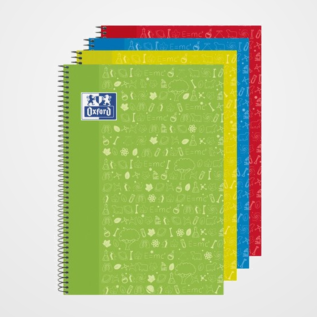 BLOC OXFORD SCHOOL ASIGNATURAS NATURALES tapa EXTRA Fº 80h CUADRIC.4x4 90g SURTIDO (4 col.)