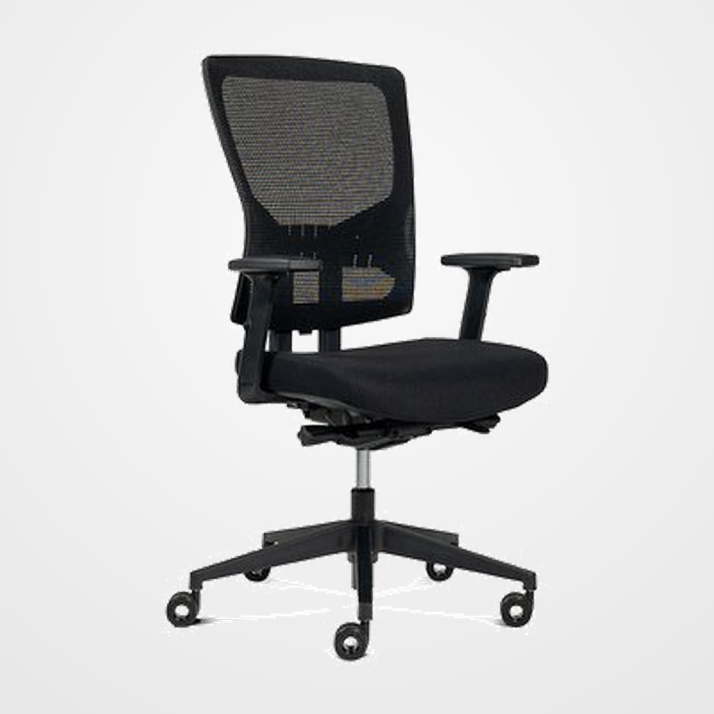 SILLA ROCADA OFICINA SOPORTE LUMBAR Y RESPALDO REGULABLE EN ALTURA TAPIZADO TELA IGNIFUGA NEGRO