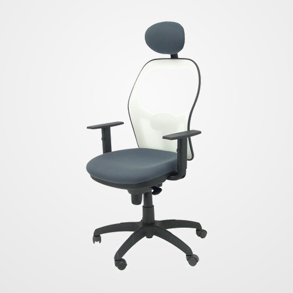 SILLA PIQUERAS Y CRESPO JORQUERA BRAZOS REGULABLES CABECERO FIJO MECANISMO SINCRO CON REGULADOR DE TENSION RESPALDO DE MALLA BLANCA Y ASIENTO TAPIZADO BALI GRIS OSCURO
