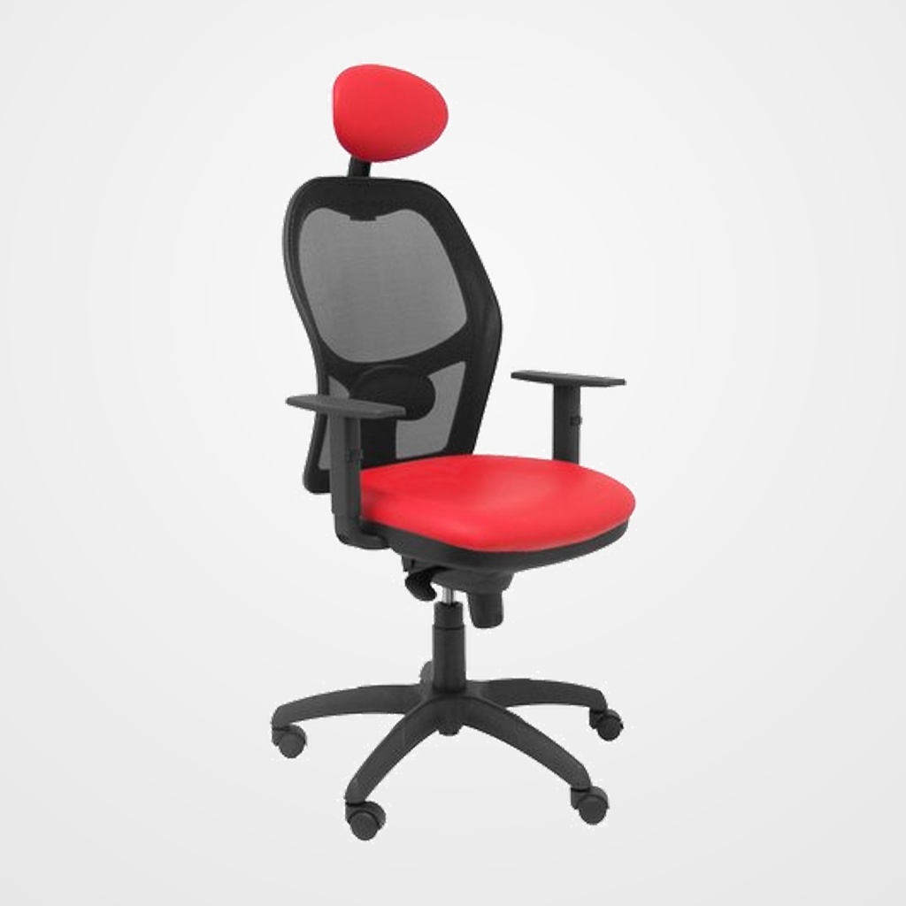 SILLA PIQUERAS Y CRESPO JORQUERA BRAZOS REGULABLES CABECERO FIJO MECANISMO SINCRO CON REGULADOR DE TENSION RESPALDO DE MALLA NEGRA Y ASIENTO TAPIZADO SIMILPIEL ROJO