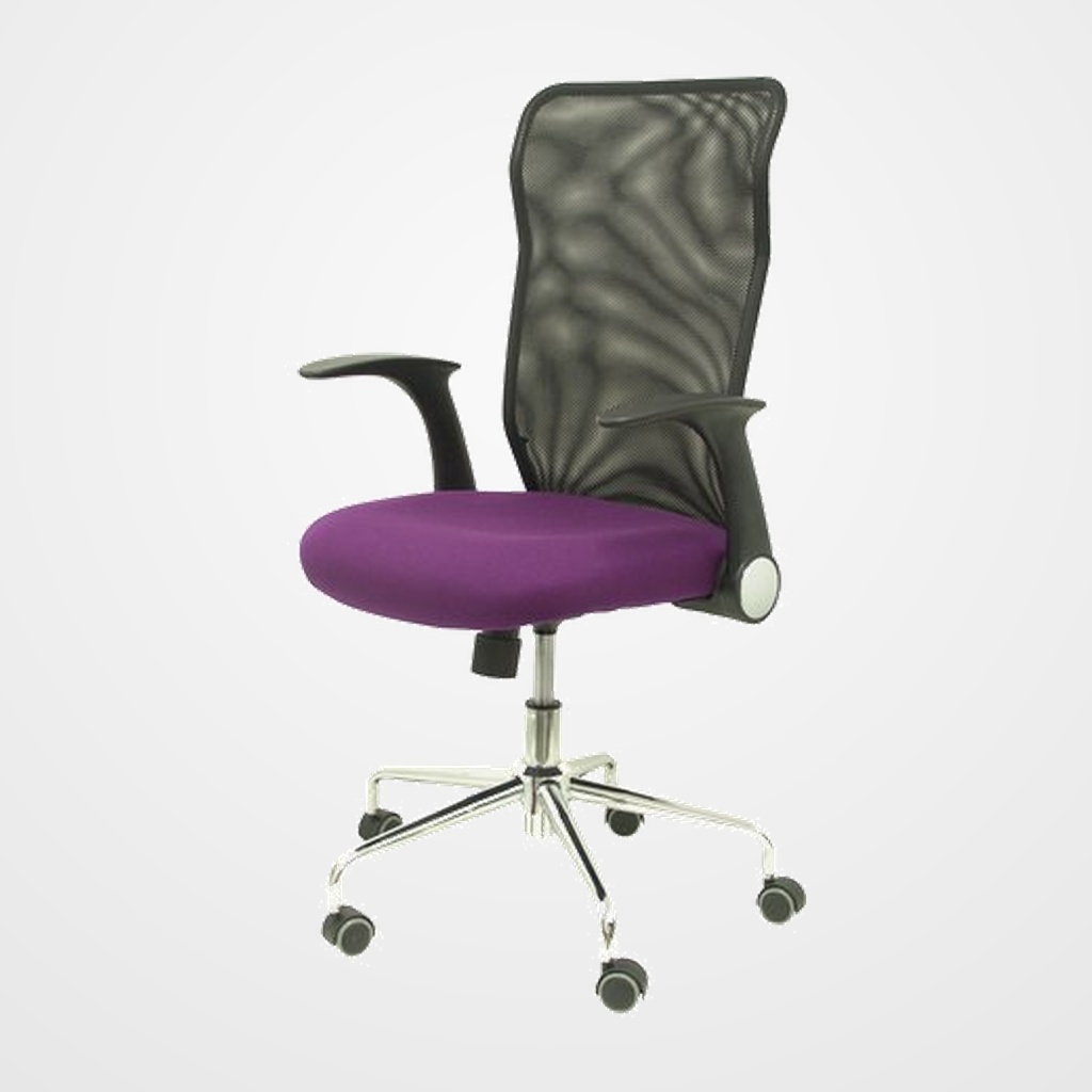 SILLA PIQUERAS Y CRESPO MINAYA BRAZOS RETRACTILES MECANISMO BASCULANTE ERGONOMICA RESPALDO MALLA TRANSPIRABLE NEGRA ASIENTO TAPIZADO BALI MORADO