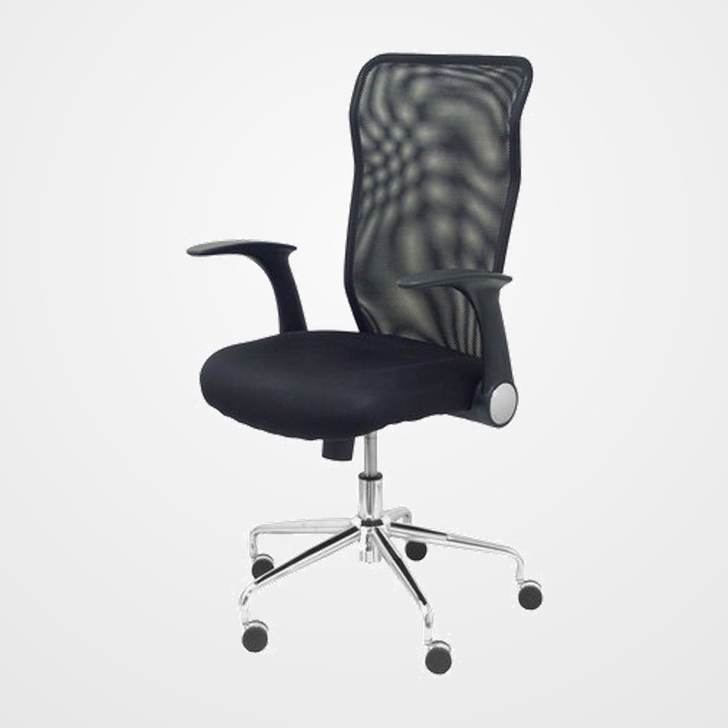 SILLA PIQUERAS Y CRESPO MINAYA BRAZOS RETRACTILES MECANISMO BASCULANTE ERGONOMICA RESPALDO MALLA TRANSPIRABLE NEGRA Y ASIENTO TAPIZADO EN TEJIDO 3D NEGRA