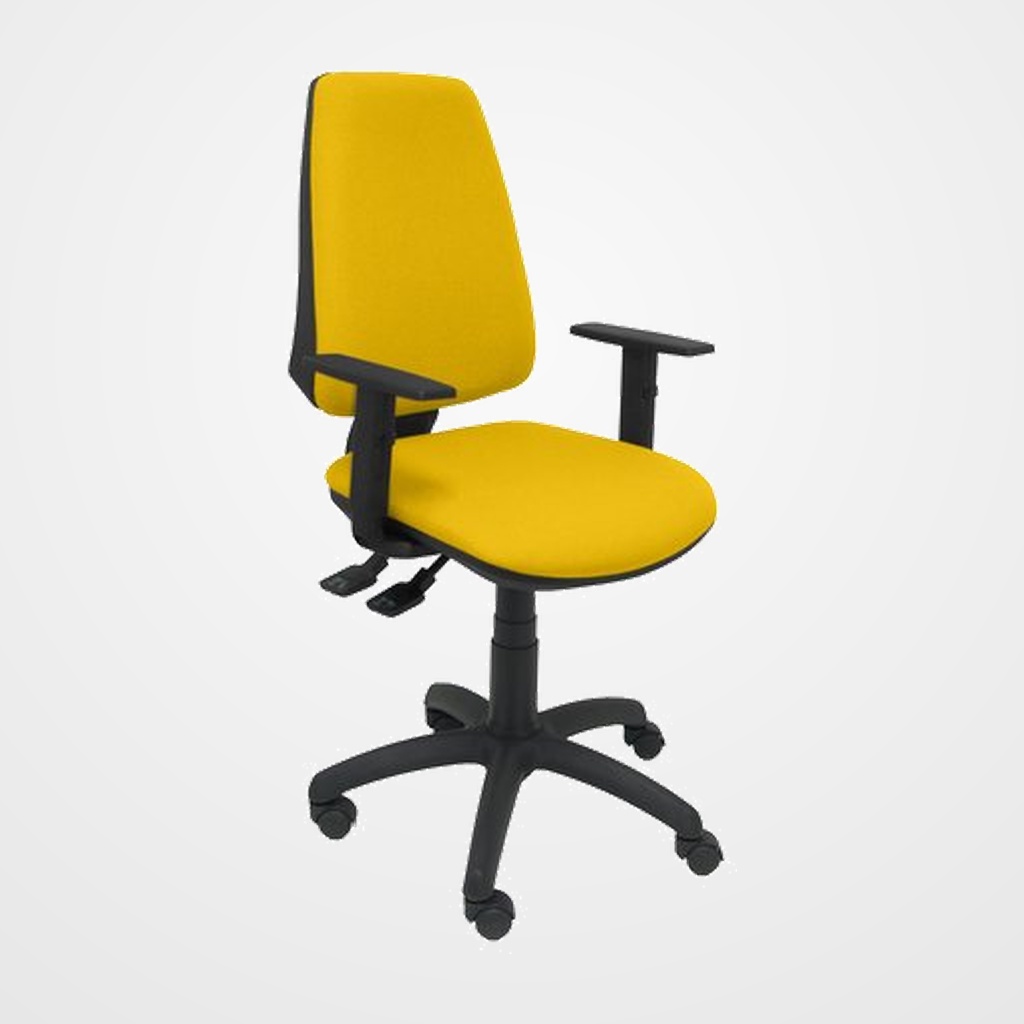 SILLA PIQUERAS Y CRESPO ELCHE S BRAZOS REGULABLES MECANISMO SINCRO de DOBLE MANETA GRAN CONFORTABILIDAD REGULABLE EN ALTURA RUEDAS de NYLON ASIENTO Y RESPALDO TAPIZADO BALI AMARILLO