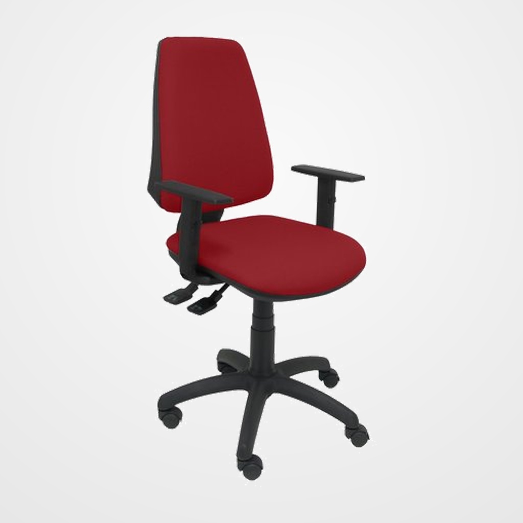SILLA PIQUERAS Y CRESPO ELCHE S BRAZOS REGULABLES MECANISMO SINCRO de DOBLE MANETA GRAN CONFORTABILIDAD REGULABLE EN ALTURA RUEDAS de NYLON ASIENTO Y RESPALDO TAPIZADO BALI GRANATE