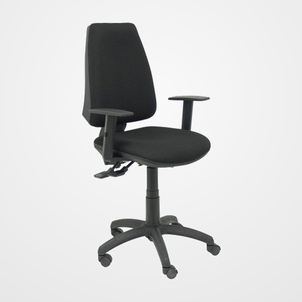 SILLA PIQUERAS Y CRESPO ELCHE S BRAZOS REGULABLES MECANISMO SINCRO de DOBLE MANETA GRAN CONFORTABILIDAD REGULABLE EN ALTURA RUEDAS de NYLON ASIENTO Y RESPALDO TAPIZADO BALI NEGRO