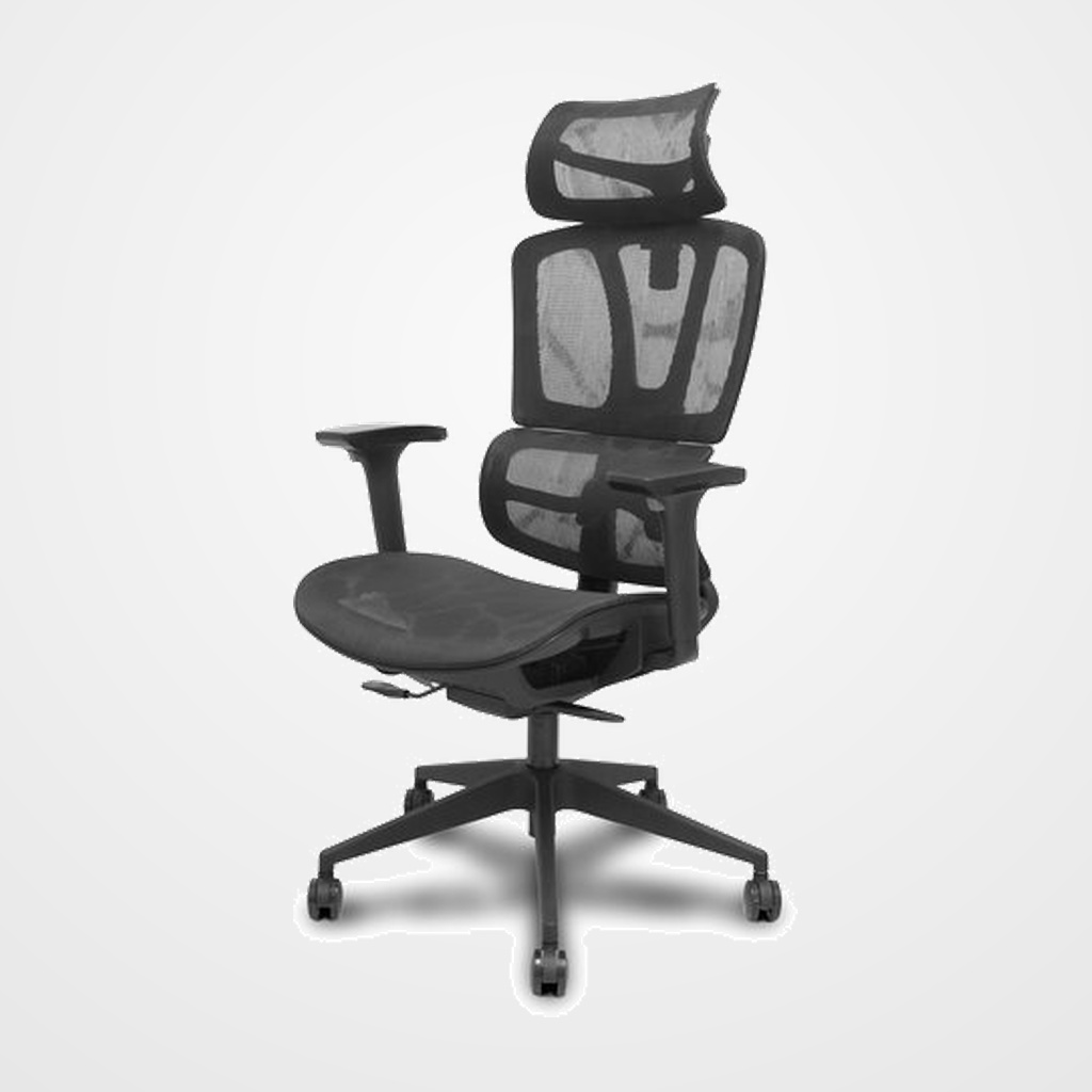 SILLA PIQUERAS Y CRESPO FOROL PRO 537 BRAZOS 3D REGULABLES CON CABECERO MECANISMO SINCRO con TRASLACK RESPALDO MALLA NEGRA Y ASIENTO TAPIZADO  NEGRO