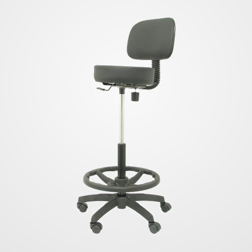 TABURETE PIQUERAS Y CRESPO LLANOS ERGOMICO MECANISMO DE CONTACTO PERMANENTE REGULABLE EN ALTURA Y ARO REPOSAPIES ASIENTO Y RESPALDO TAPIZADOS SIMILPIEL NEGRO