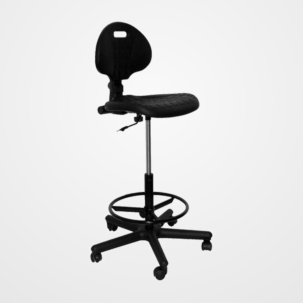 TABURETE PIQUERAS Y CRESPO PATERNA 24 H GIRATORIO REGULABLE EN ALTURA REPOSAPIES CROMADO ASIENTO Y RESPALDO POLIURETANO INYECTADO NEGRO