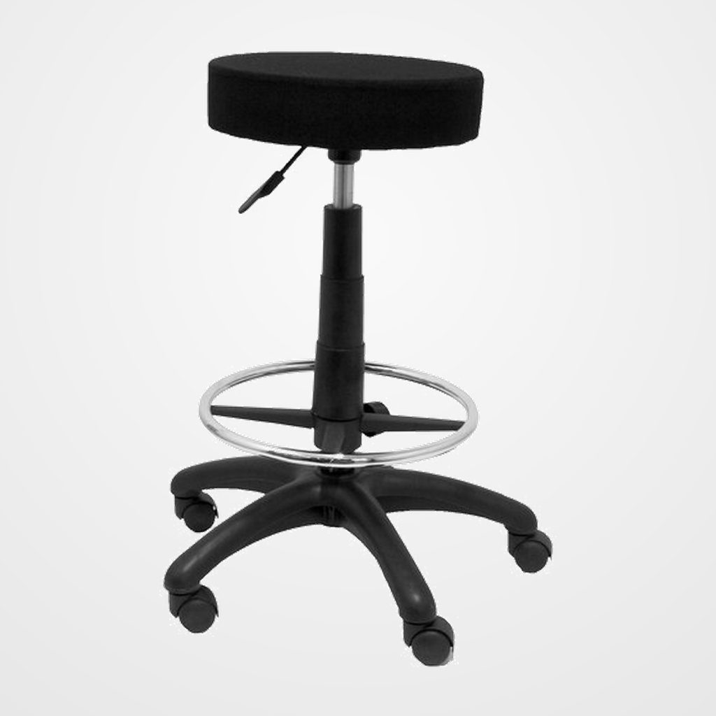 TABURETE PIQUERAS Y CRESPO TOLOSA GIRATORIO REGULABLE EN ALTURA REPOSAPIES CROMADO Y ASIENTO TAPIZADO ARAN NEGRO