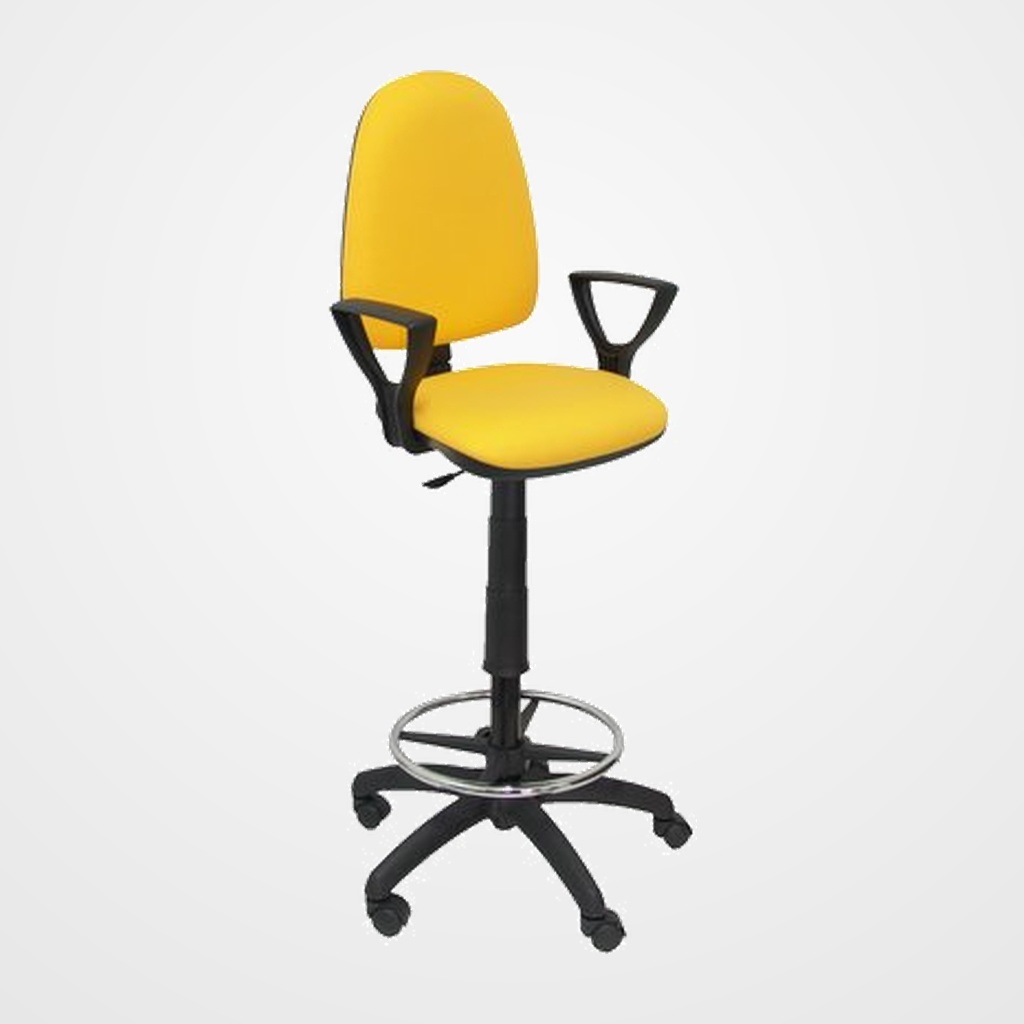 TABURETE PIQUERAS Y CRESPO AYNA BRAZOS FIJOS ERGOMICO MECANISMO DE CONTACTO PERMANENTE REGULABLE EN ALTURA Y ARO REPOSAPIES ASIENTO Y RESPALDO TAPIZADOS BALI AMARILLO