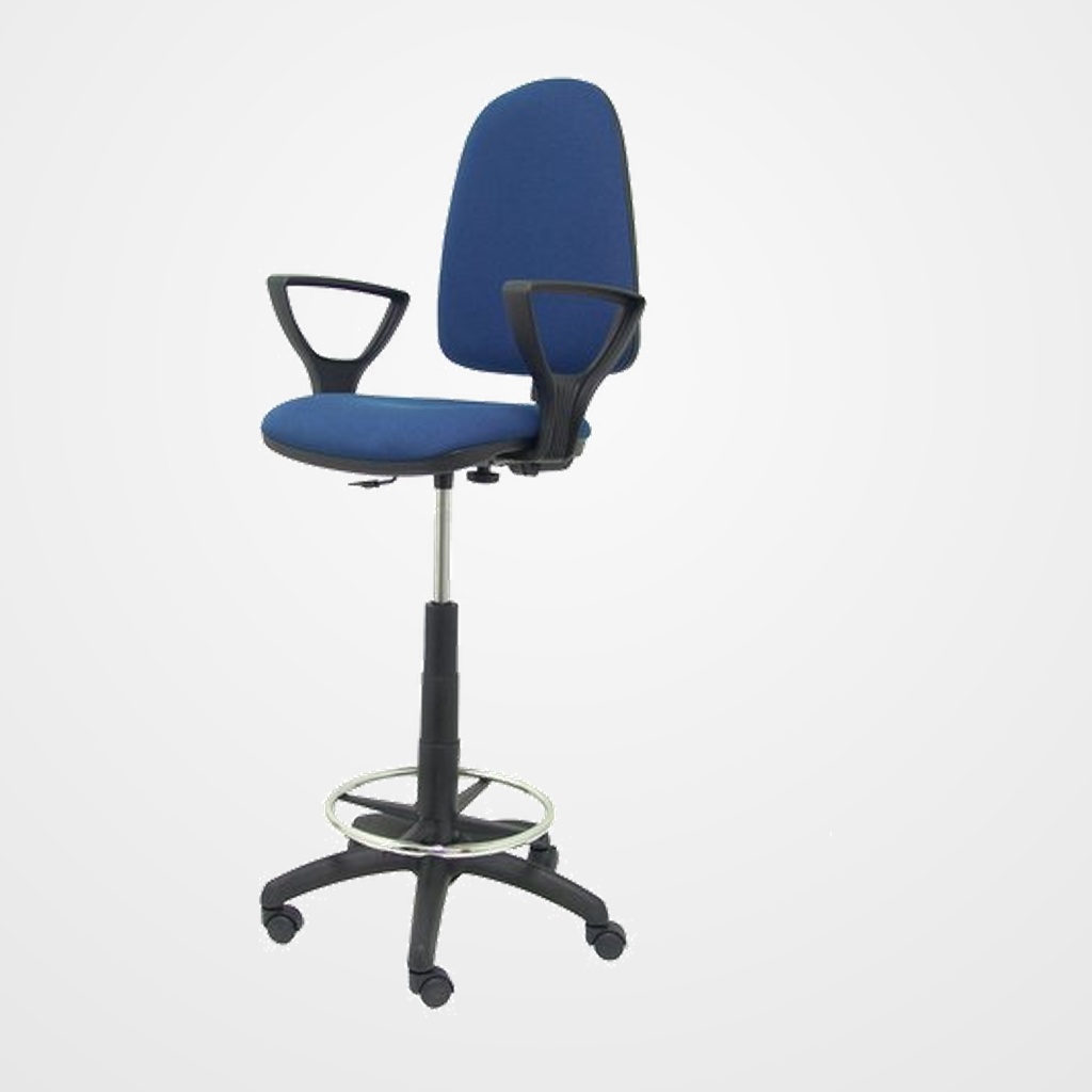 TABURETE PIQUERAS Y CRESPO AYNA BRAZOS FIJOS ERGOMICO MECANISMO DE CONTACTO PERMANENTE REGULABLE EN ALTURA Y ARO REPOSAPIES ASIENTO Y RESPALDO TAPIZADOS BALI AZUL MARINO