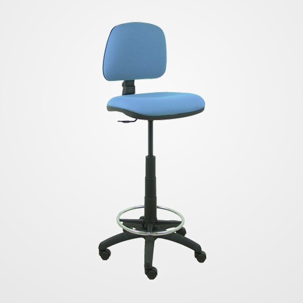 TABURETE PIQUERAS Y CRESPO ISSO ERGOMICO MECANISMO DE CONTACTO PERMANENTE REGULABLE EN ALTURA Y ARO REPOSAPIES ASIENTO Y RESPALDO TAPIZADOS BALI AZUL CIELO