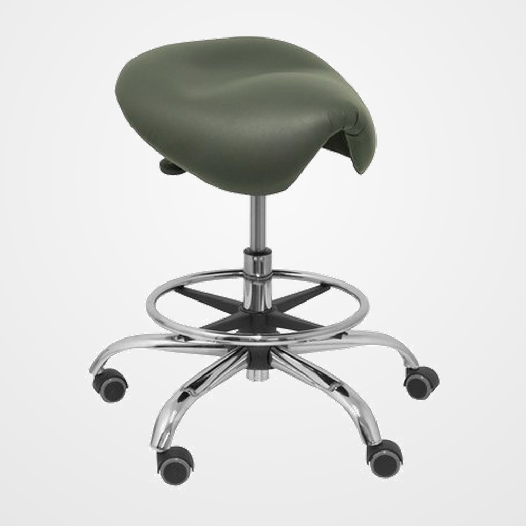 TABURETE PIQUERAS Y CRESPO ALATOZ CLINICO GIRATORIO ERGOMICO MECANISMO BASCULANTE REGULABLE EN ALTURA con ARO REPOSAPIES RUEDAS de NYLON y ASIENTO TAPIZADO SIMILPIEL GRIS OSCURO