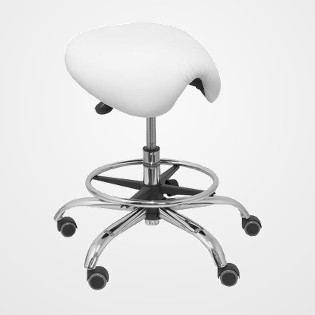 TABURETE PIQUERAS Y CRESPO ALATOZ GIRATORIO REGULABLE EN ALTURA REPOSAPIES CROMADO ASIENTO TAPIZADO SIMILPIEL BLANCO