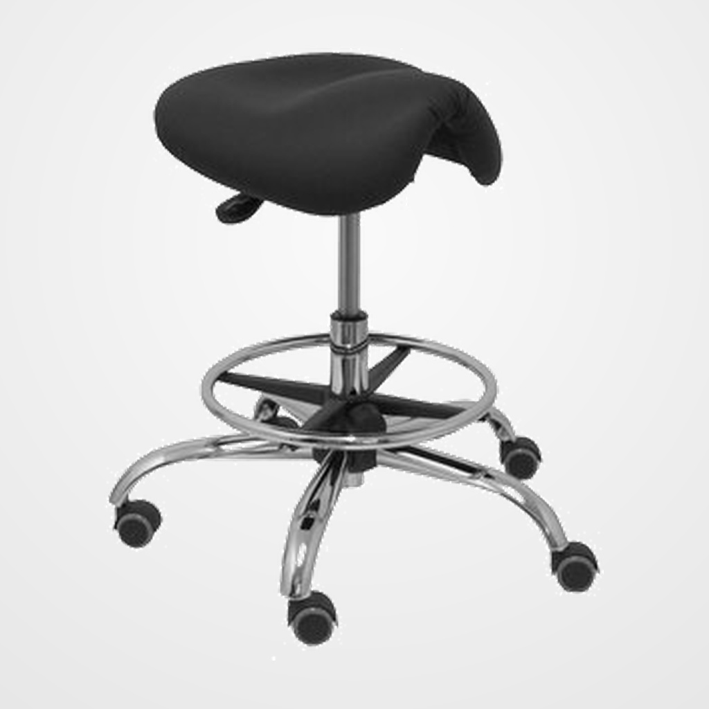 TABURETE PIQUERAS Y CRESPO ALATOZ GIRATORIO REGULABLE EN ALTURA REPOSAPIES CROMADO ASIENTO TAPIZADO SIMILPIEL NEGRO