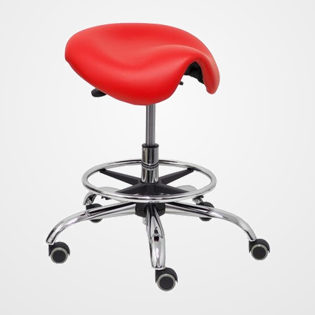 [24404766] TABURETE PIQUERAS Y CRESPO ALATOZ GIRATORIO REGULABLE EN ALTURA REPOSAPIES CROMADO ASIENTO TAPIZADO SIMILPIEL ROJO