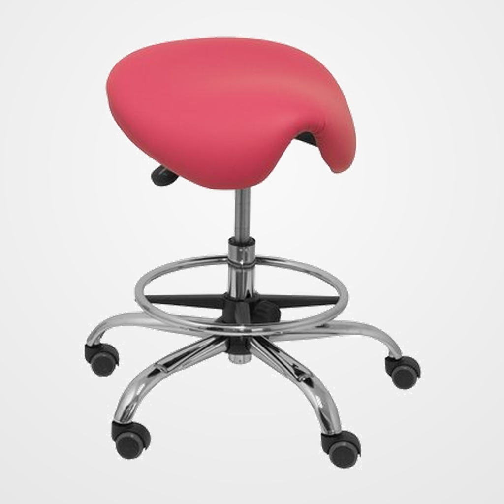 TABURETE PIQUERAS Y CRESPO ALATOZ GIRATORIO REGULABLE EN ALTURA REPOSAPIES CROMADO ASIENTO TAPIZADO SIMILPIEL ROSA