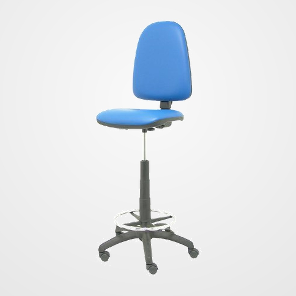 TABURETE PIQUERAS Y CRESPO AYNA ERGOMICO MECANISMO DE CONTACTO PERMANENTE REGULABLE EN ALTURA Y ARO REPOSAPIES ASIENTO Y RESPALDO TAPIZADOS SIMILPIEL AZUL