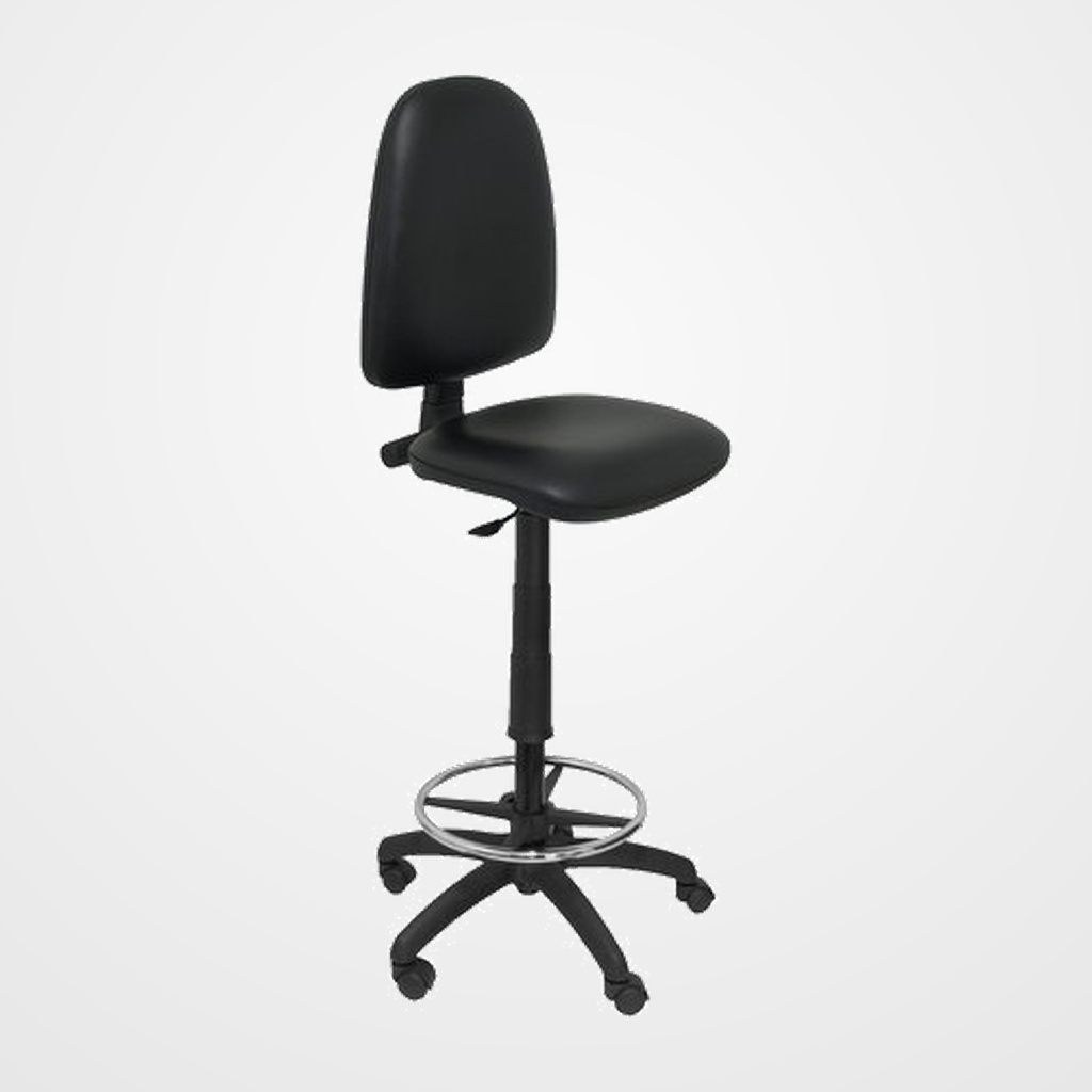 TABURETE PIQUERAS Y CRESPO AYNA ERGONOMICO MECANISMO DE CONTACTO PERMANENTE REGULABLE EN ALTURA Y ARO REPOSAPIES ASIENTO Y RESPALDO TAPIZADOS SIMILPIEL NEGRO
