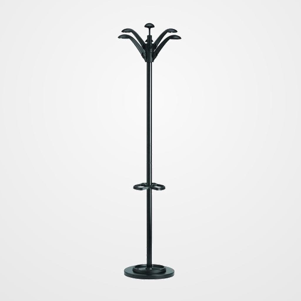PERCHERO PIE UNILUX FLORA METALICO 6 COLGADORES 175x35 CON PARAGÜERO COLOR NEGRO