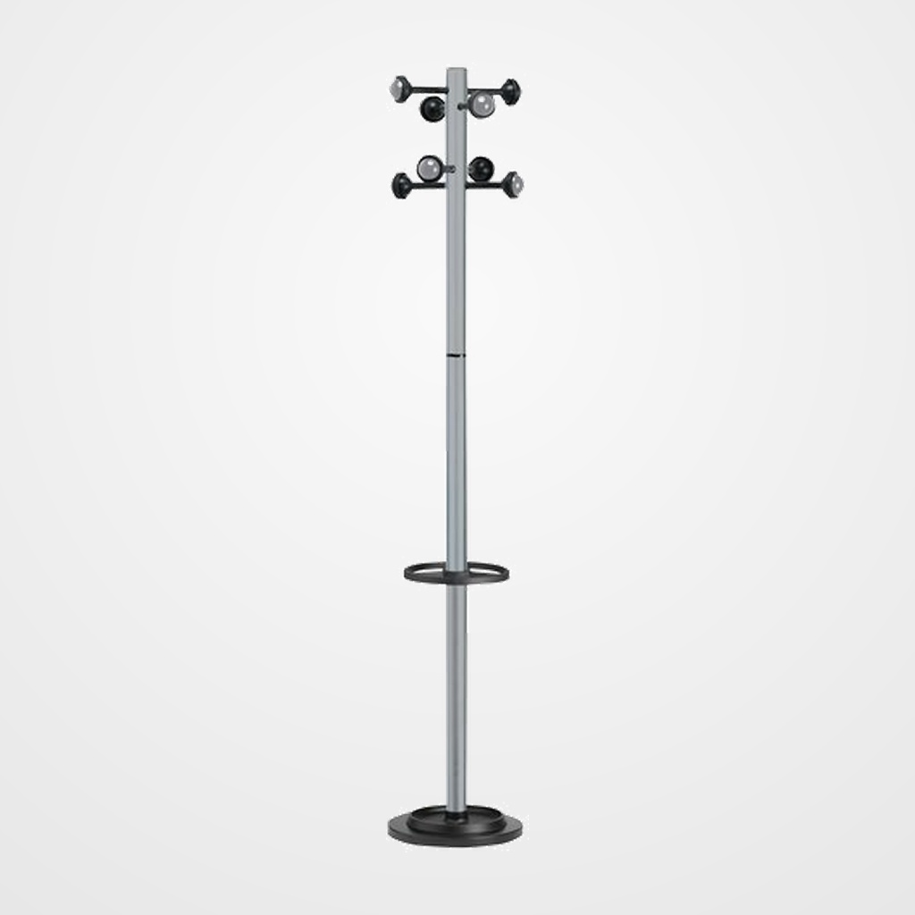 PERCHERO PIE UNILUX ACCUEIL METALICO 8 BOLAS 175x35 CON PARAGÜERO COLOR GRIS METALIZADO