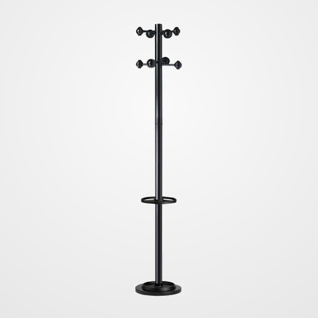 PERCHERO PIE UNILUX ACCUEIL METALICO 8 BOLAS 175x35 CON PARAGÜERO COLOR NEGRO