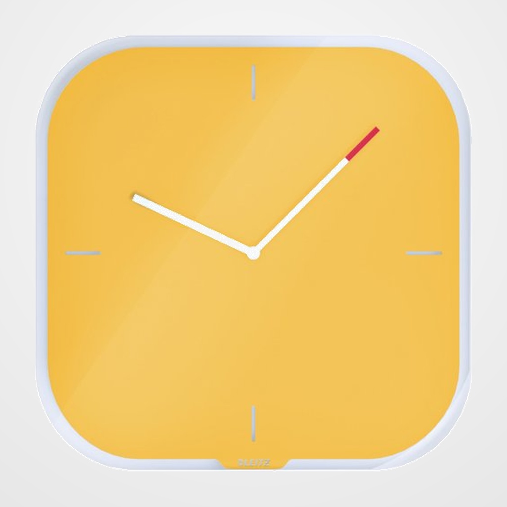 RELOJ PARED LEITZ COSY CRISTAL ANALOGICO 30x30x4 CM AMARILLO (incluye rotulador de borrado en seco)