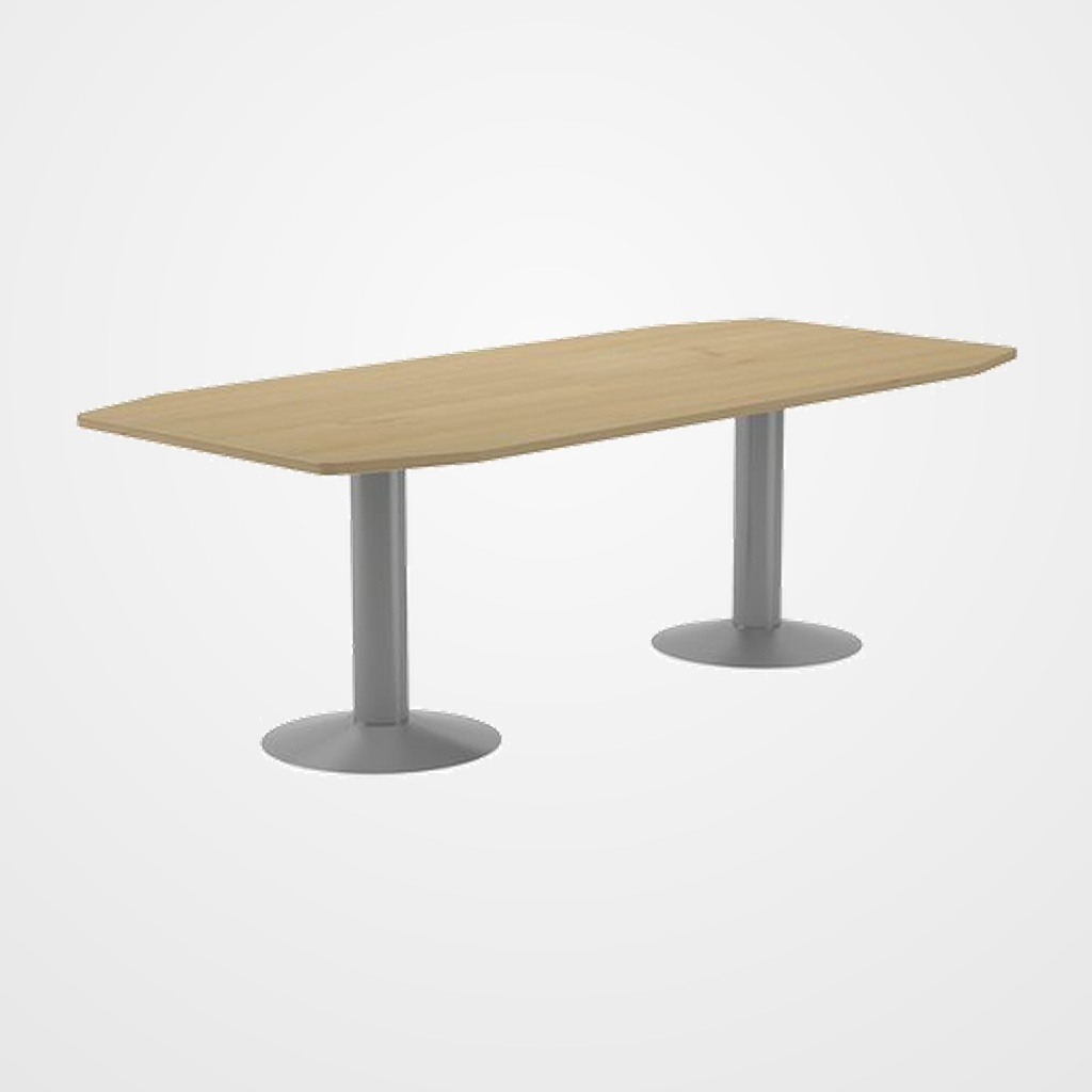 MESA ROCADA MEETING DE JUNTAS 220x100 PIES COLUMNA ALUMINIO TABLERO ROBLE