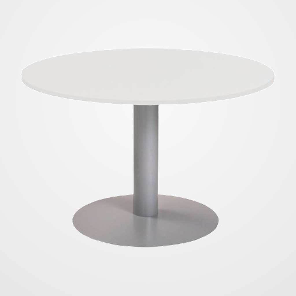 MESA ROCADA MEETING REDONDA DE JUNTAS DIAMETRO 100 cm. con PATA COLUMNA ALUMINIO TABLERO BLANCO