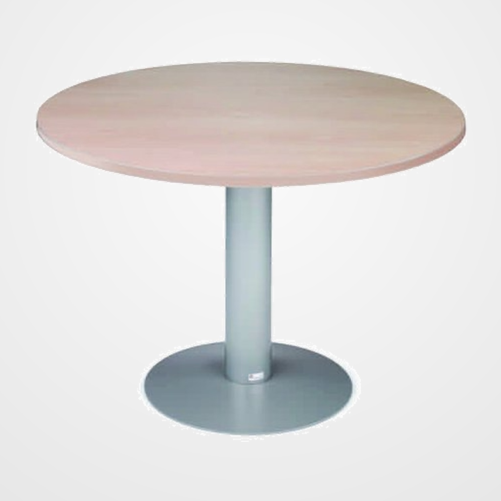 MESA ROCADA MEETING REDONDA DE JUNTAS DIAMETRO 100 cm. con PATA COLUMNA ALUMINIO TABLERO HAYA