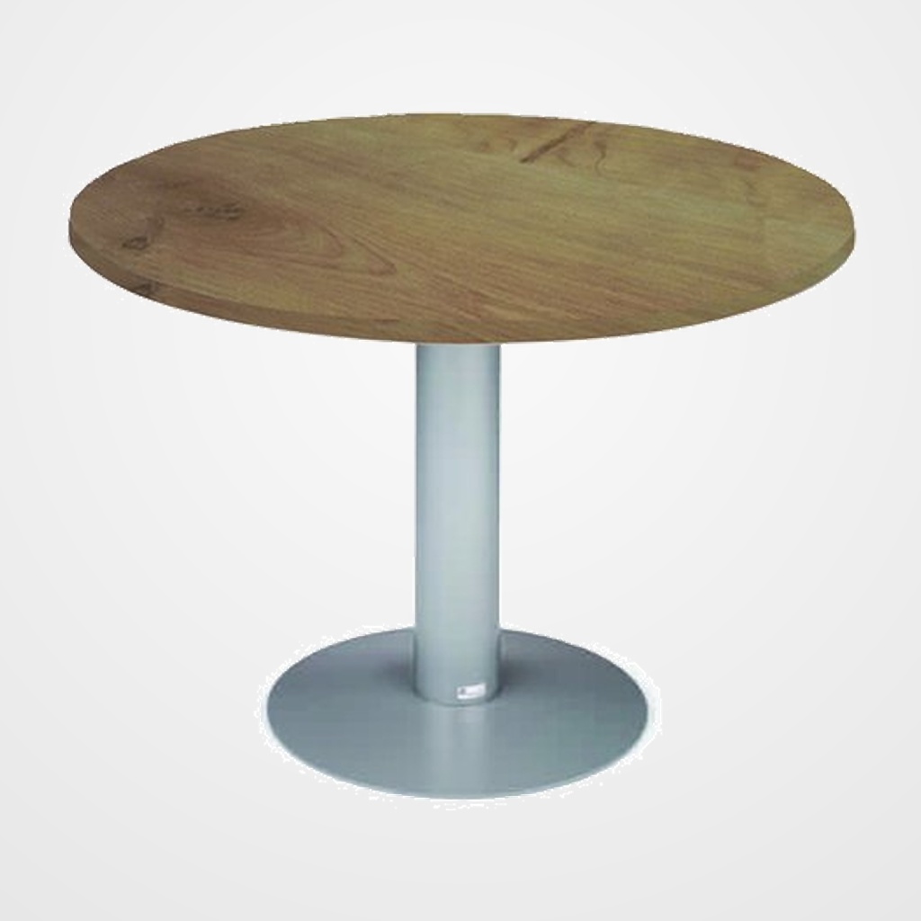 MESA ROCADA MEETING REDONDA DE JUNTAS DIAMETRO 100 cm. con PATA COLUMNA ALUMINIO TABLERO ROBLE