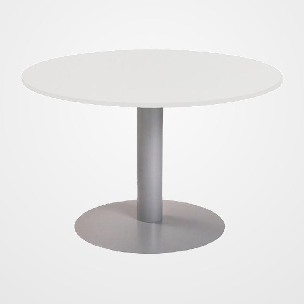 MESA ROCADA MEETING REDONDA DE JUNTAS DIAMETRO 120 cm. con PATA COLUMNA ALUMINIO TABLERO BLANCO