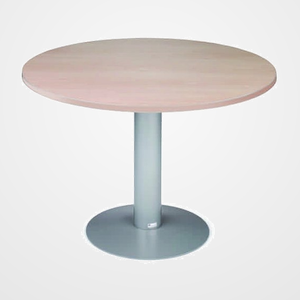 MESA ROCADA MEETING REDONDA DE JUNTAS DIAMETRO 120 cm. con PATA COLUMNA ALUMINIO TABLERO HAYA
