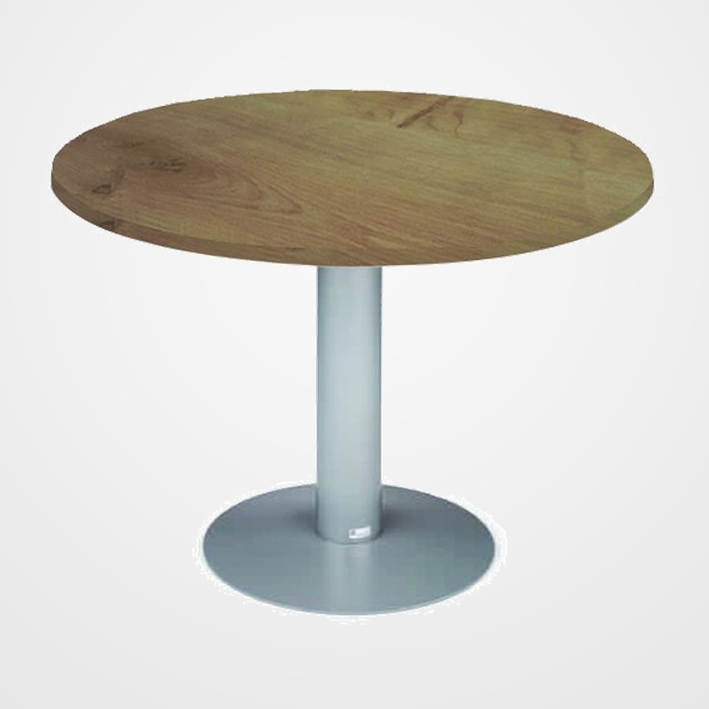 [24401339] MESA ROCADA MEETING REDONDA DE JUNTAS DIAMETRO 120 cm. con PATA COLUMNA ALUMINIO TABLERO ROBLE