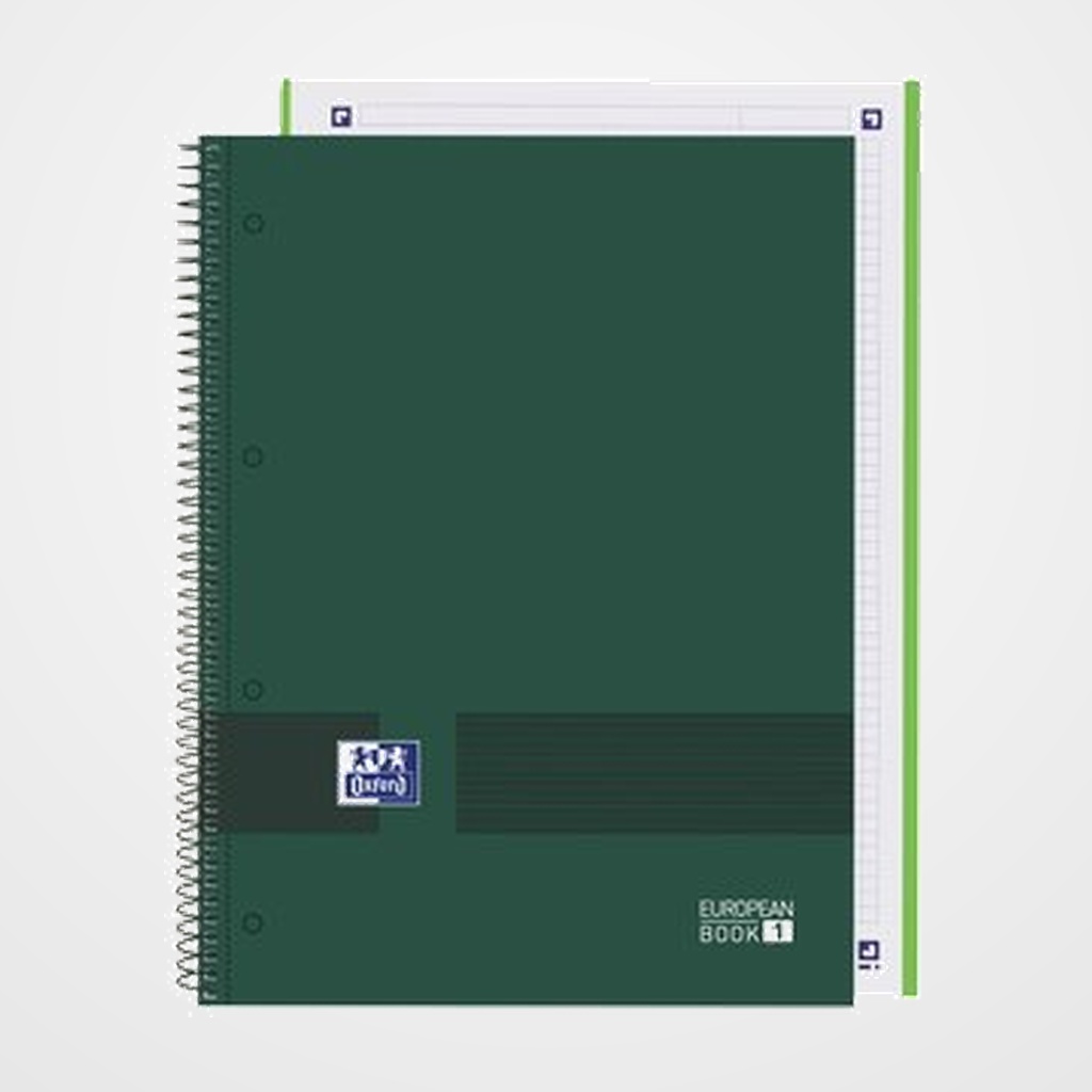 BLOC OXFORD SCHOOL EU.BOOK 1 OXFORD&YOU micro.tapa EXTRA A4+ 80h CUADRIC.5x5 90g VERDE MILITAR