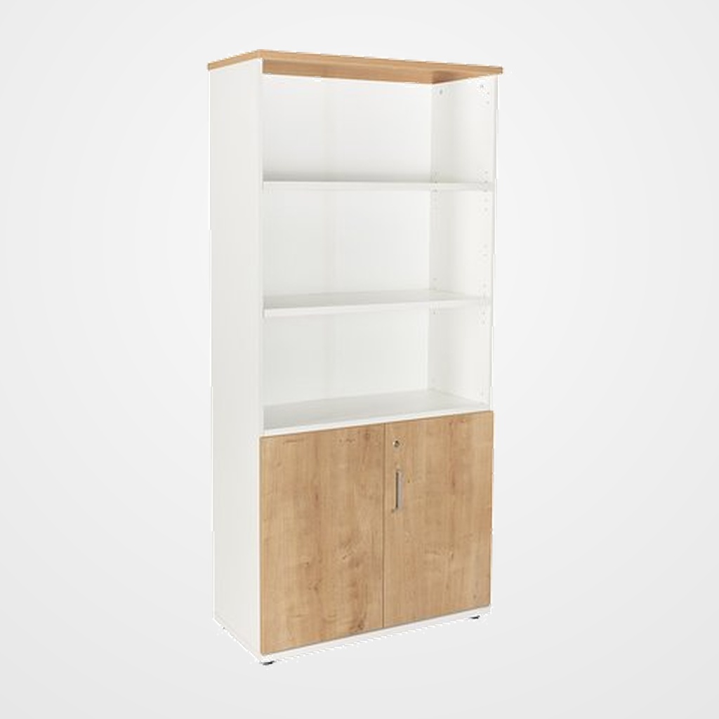 ARMARIO ROCADA CON PUERTAS BAJAS 195x90x45 ESTRUCTURA BLANCO Y TAPA ROBLE