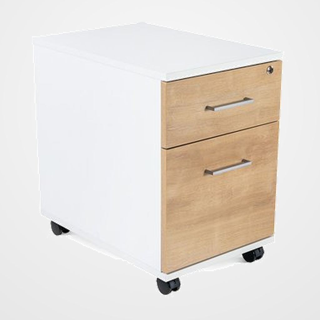CAJONERA ROCADA con RUEDAS 40x59,5x58 con 1 CAJON + CARPETERO ESTRUCTURA BLANCO FRONTALES ROBLE