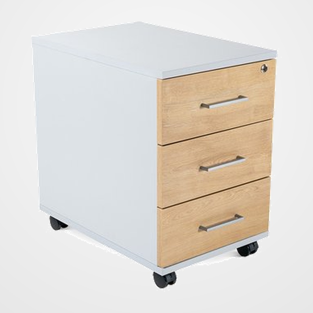 CAJONERA ROCADA con RUEDAS 40x59,5x58 con 3 CAJONES ESTRUCTURA GRIS FRONTALES ROBLE